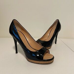Giuseppe Zanotti women’s black leather peep toe Patent IT 37 cork platform heels